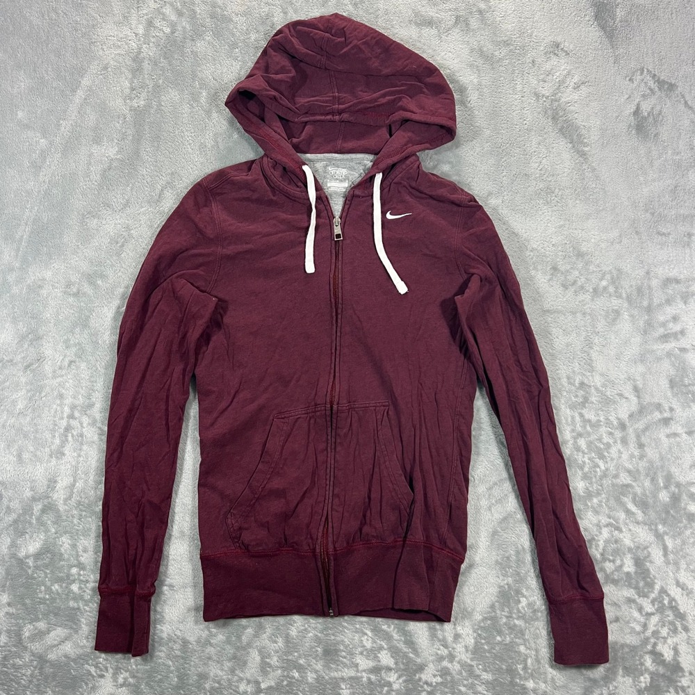 NIKE Full Zip Hoodie Women Medium Burgundy 100 Cotton Athletic Dept Activewear
